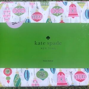 Kate Spade QUEEN Holiday with Ornaments Bedding Sheet Set